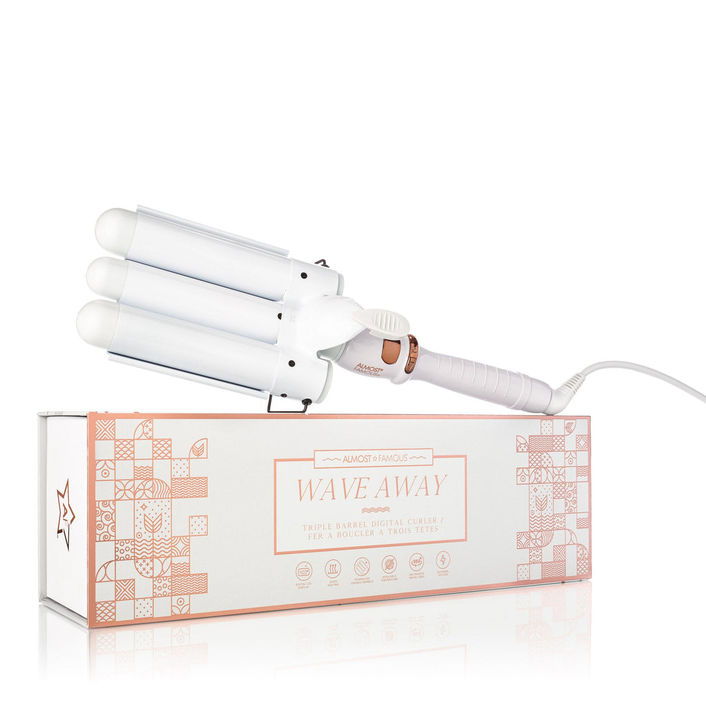 Almost Famous Wave Away triple barrel waver in white