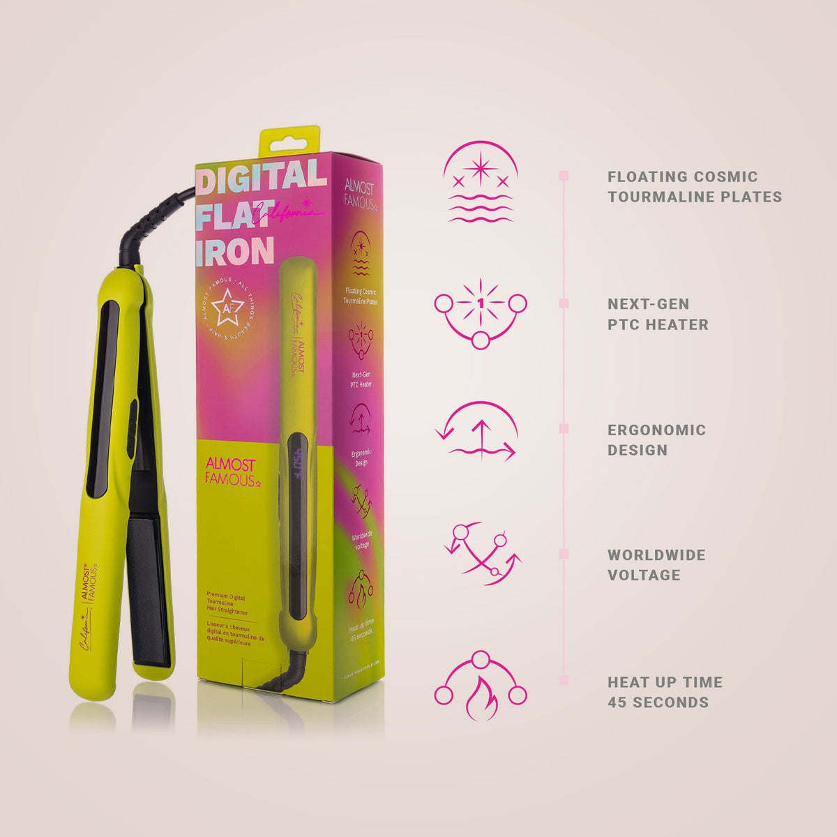 Almost Famous California Yellow digital flat iron lifestyle image
