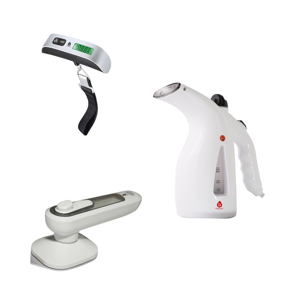 Travel Essentials Bundle: Digital Luggage Scale, Handheld Garment Steamer & Portable Travel Iron-0