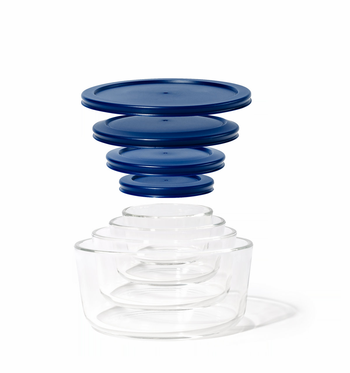 8 Piece Set (4 Containers + 4 Lids) Round Nesting Glass Storage Containers, Blue-1